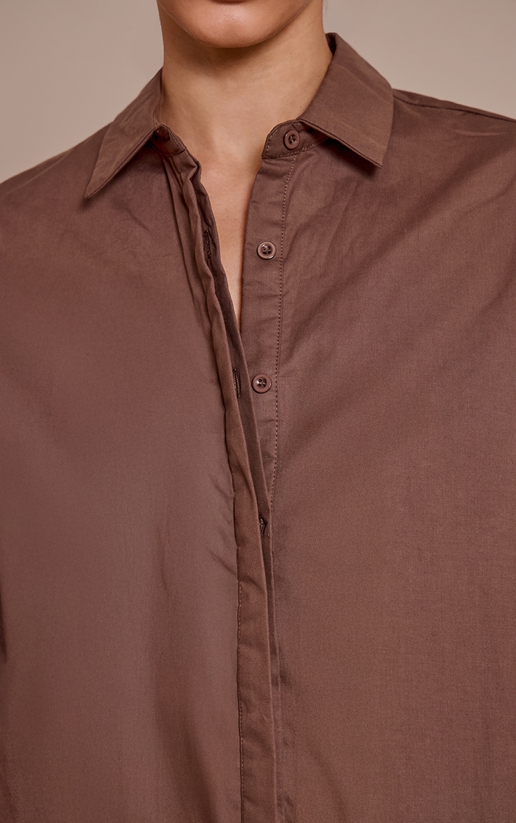 Brown Cotton Oversized Cuff Shirt image 4