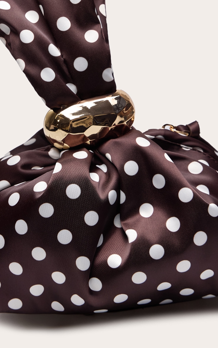 Chocolate Polka Dot Trim Detail Handbag image 4