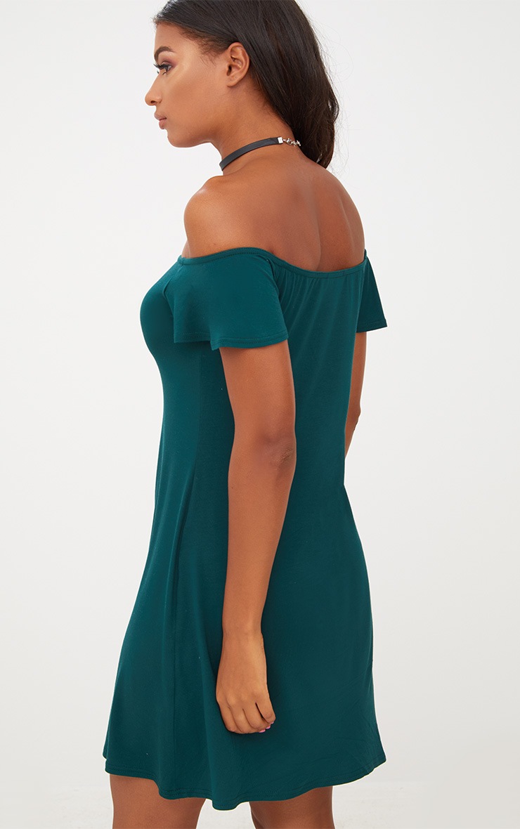 Basic Forest Green Jersey Bardot Shift Dress. Dresses PrettyLittleThing