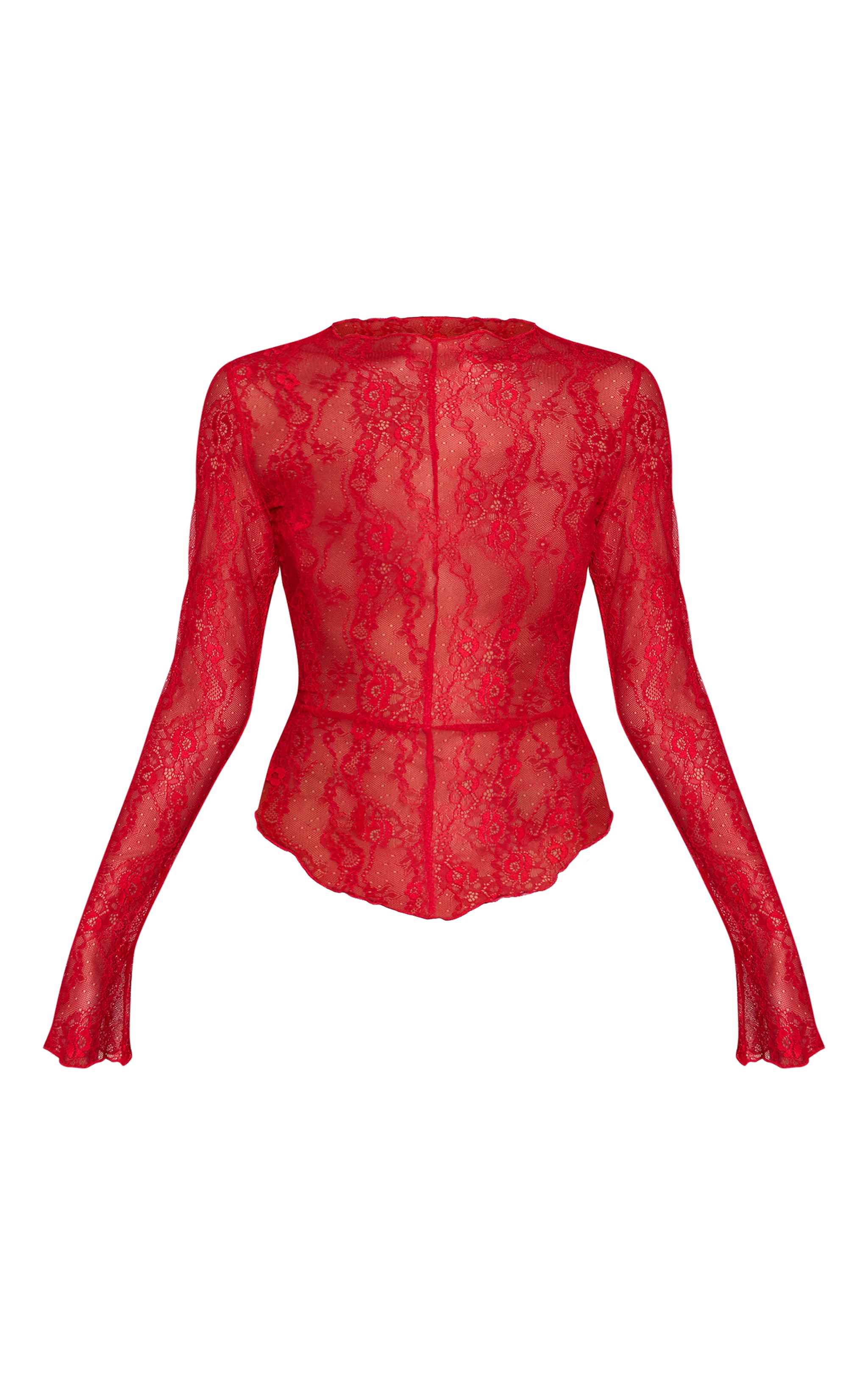Red Long Sleeve Delicate Lace Top image 5