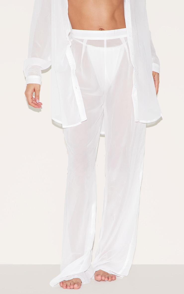 White Chiffon Straight Leg Beach Trousers image 2
