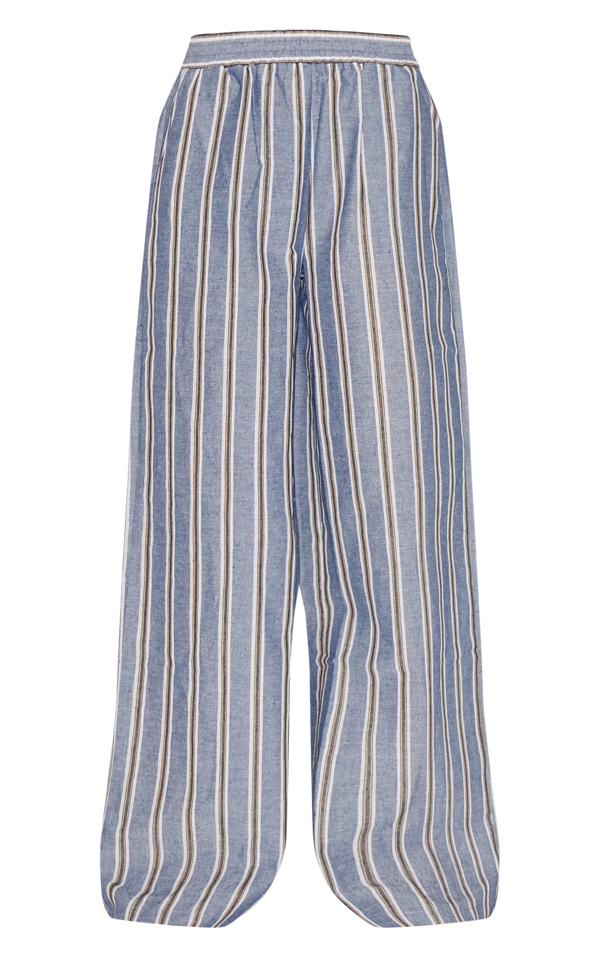 Tall Blue Linen Look Striped Wide Leg Pants image 5