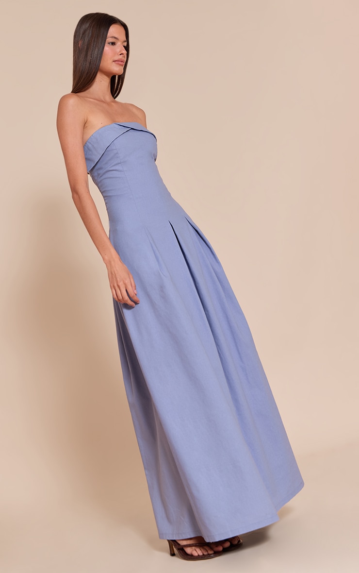 Light Blue Bandeau Pleated Midaxi Dress image 3