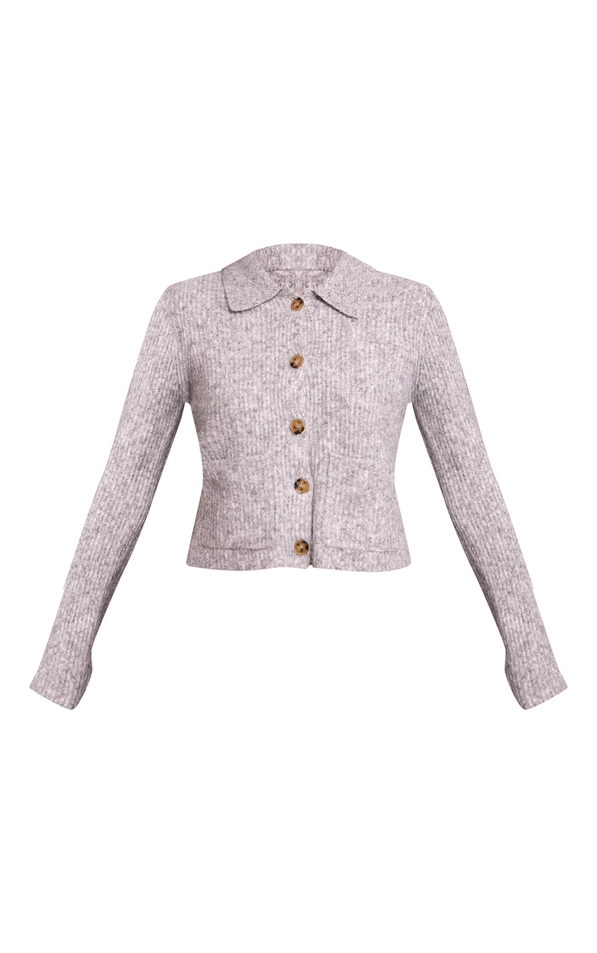 Grey Marl Soft Textured Knit Button Up Collar Detail Cardigan image 5