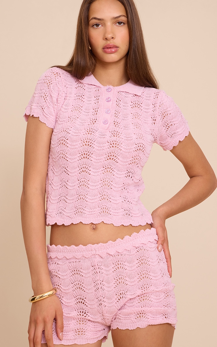 Pink Crochet Polo Neck Top image 4