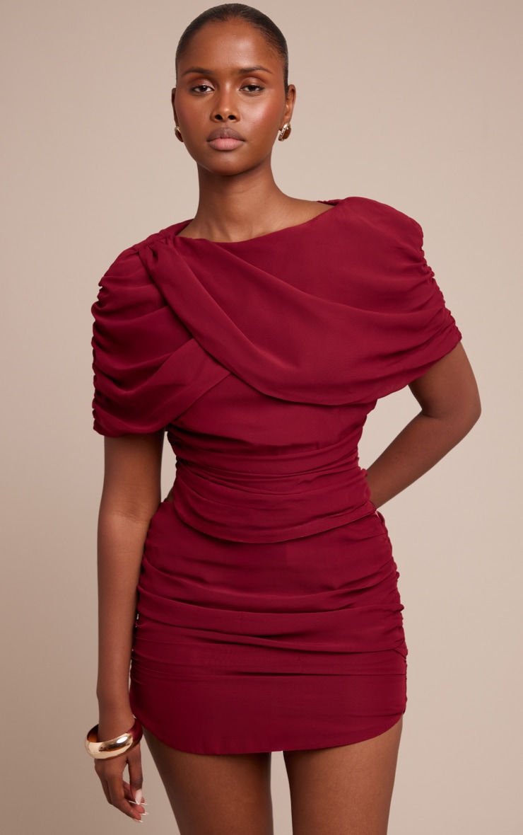 Wine Chiffon Ruched Mini Skirt image 4