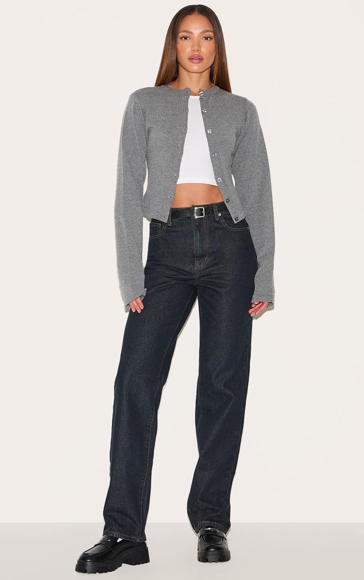 Tall Charcoal Button Up Slim Fit Knit Cardigan image 3