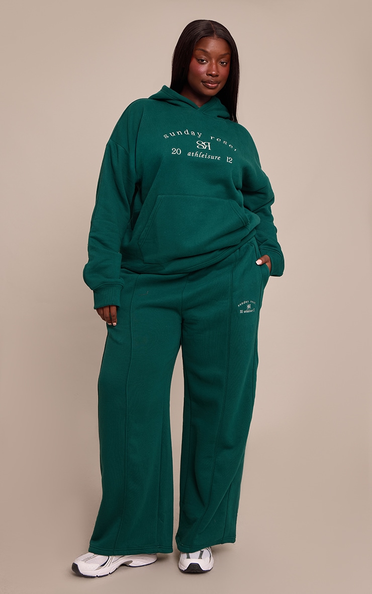 Plus Forest Green  Sunday Reset Embroided Hoodie image 3