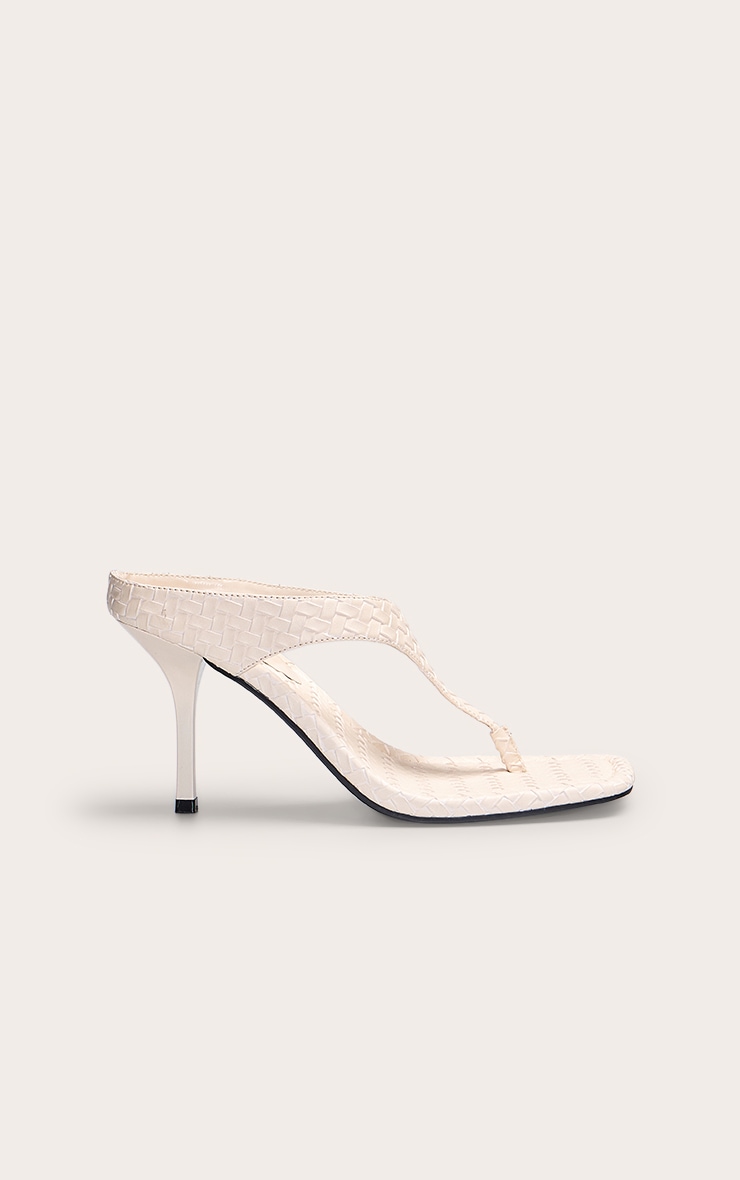 Cream Weave Square Toe Thong Mule image 2