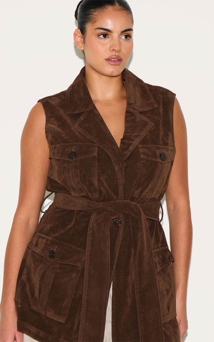 Plus Brown Longline Belted Utility Jacket | Plus Size