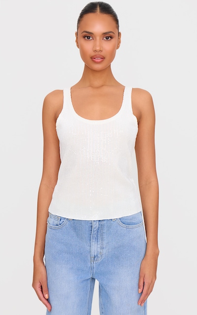 Sequin V Neck Shirt in White