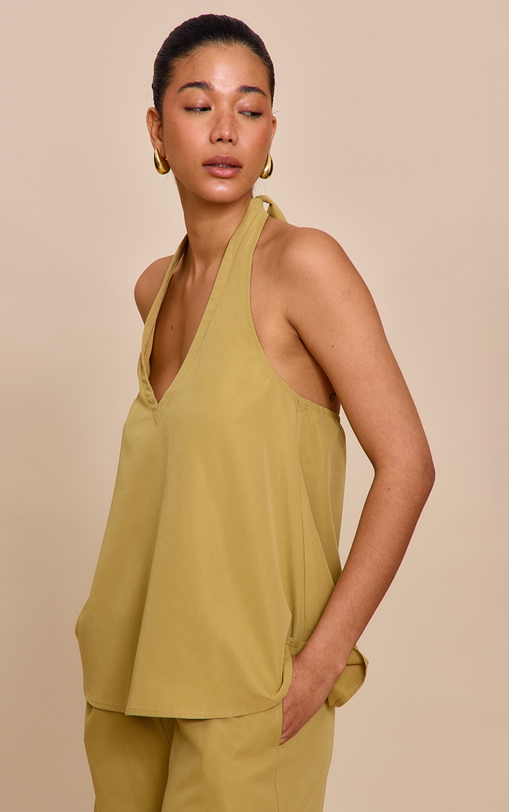Sand Tailored Halter Frill Detail Top image 1
