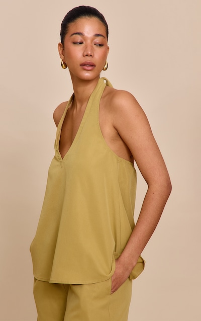 Sand Tailored Halter Frill Detail Top