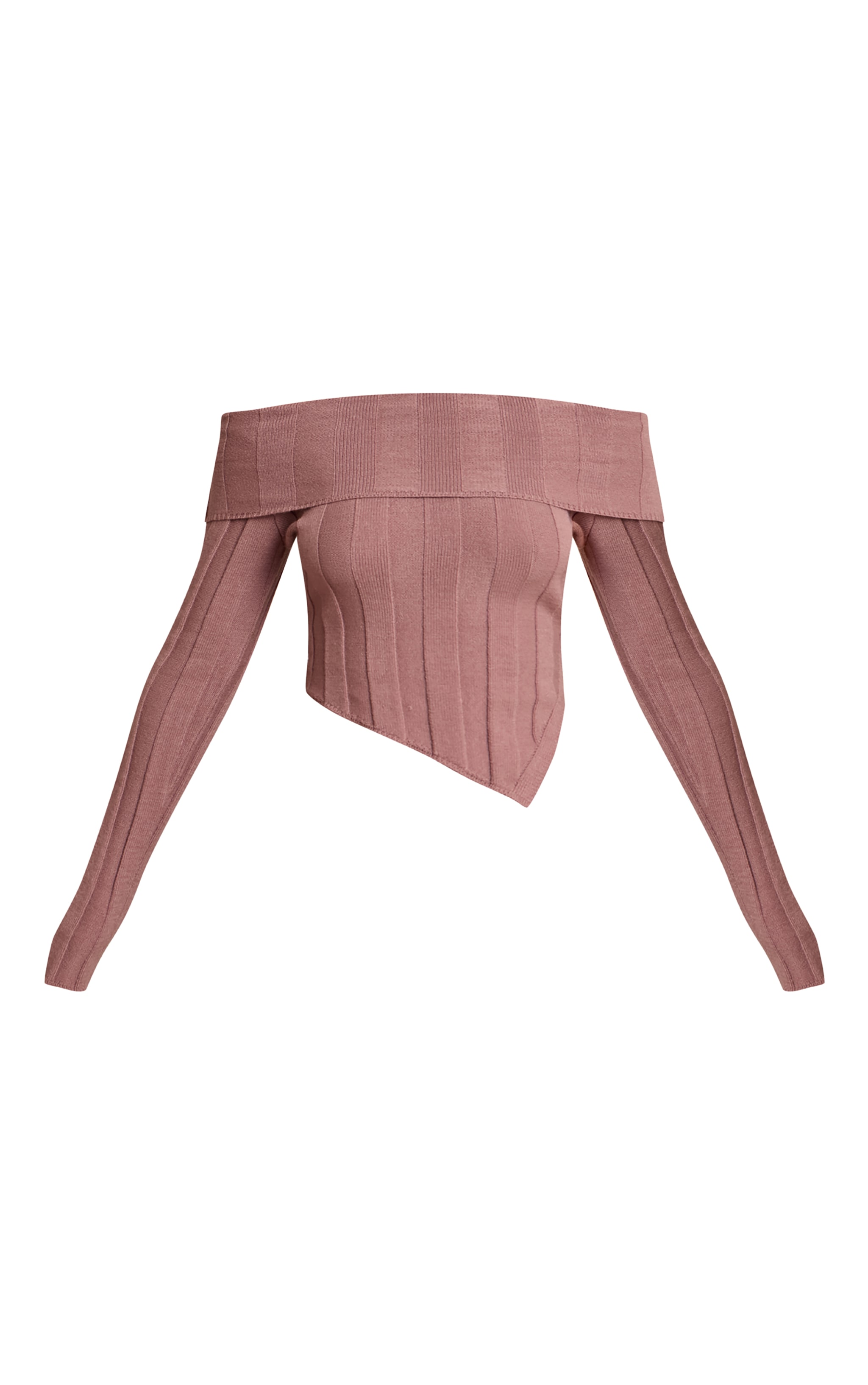 Petite Mocha Asymmetric Off Shoulder Knitted Top image 5