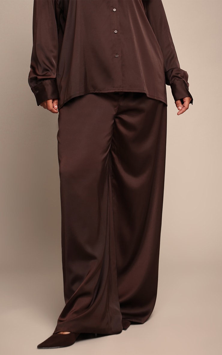 Plus Chocolate Crinkle Satin High Waist Wide Leg Pants image 2