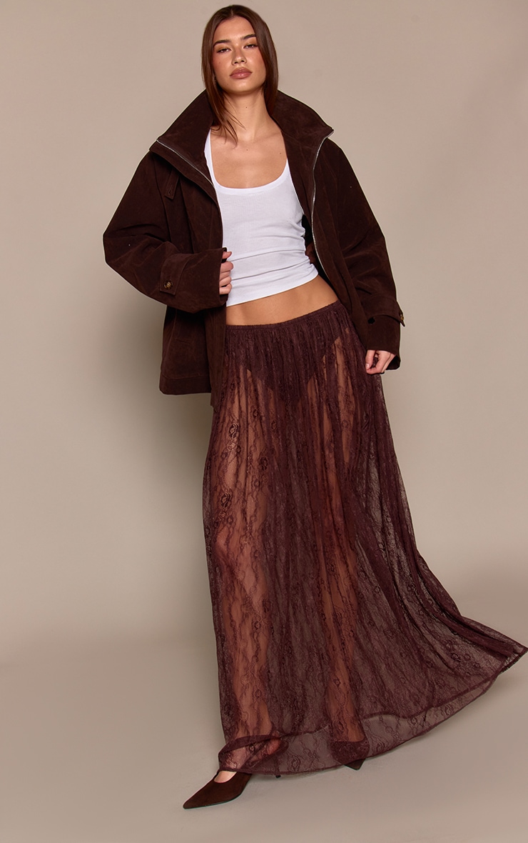Dark Chocolate Sheer Lace Maxi Skirt image 1