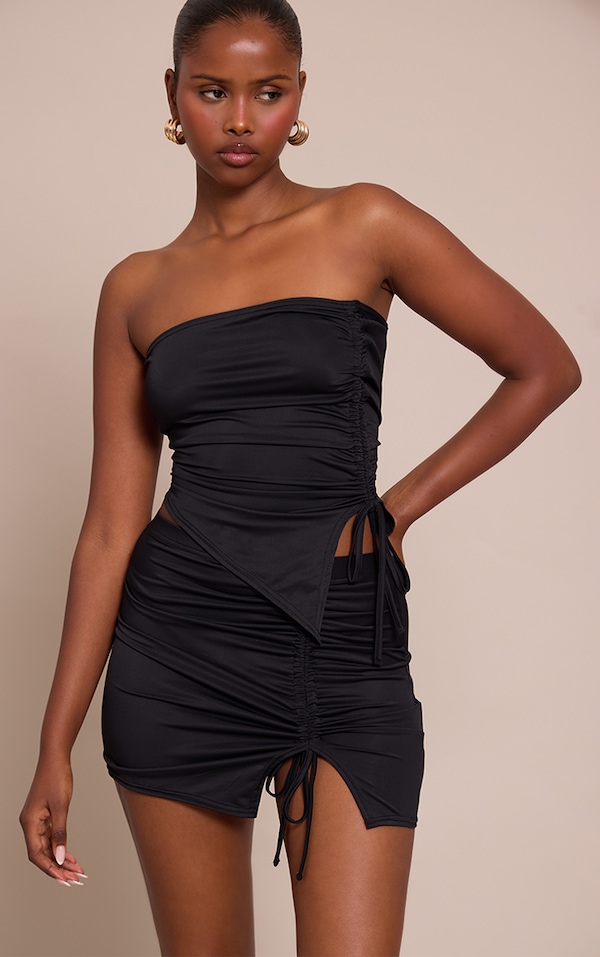 Black Matte Touch Ruched Side Bandeau
