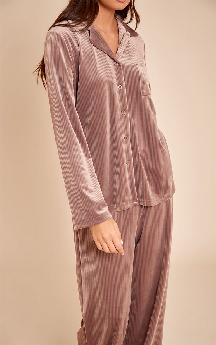 Taupe Button Up Fleece Cord Style Pajama Set image 4