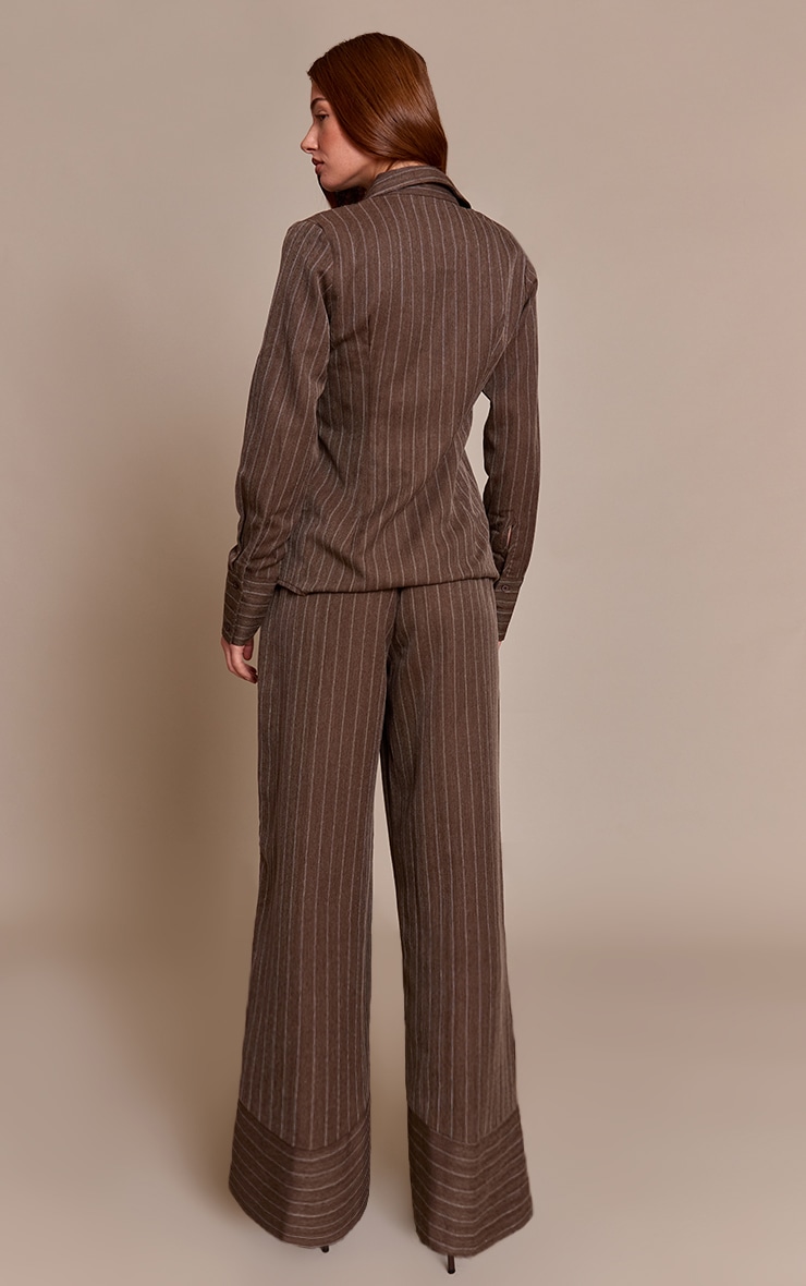 Brown Pinstripe Woven Drawstring Pants image 3