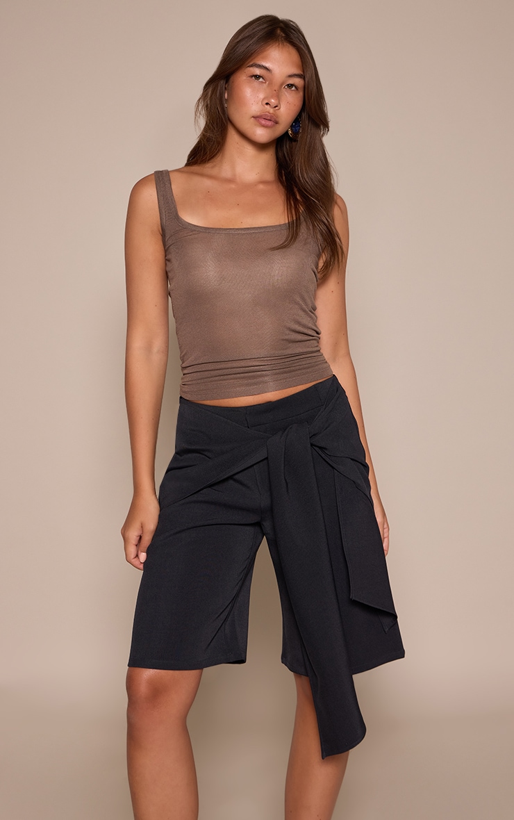 Navy Wrap Detail Woven Long Shorts image 4