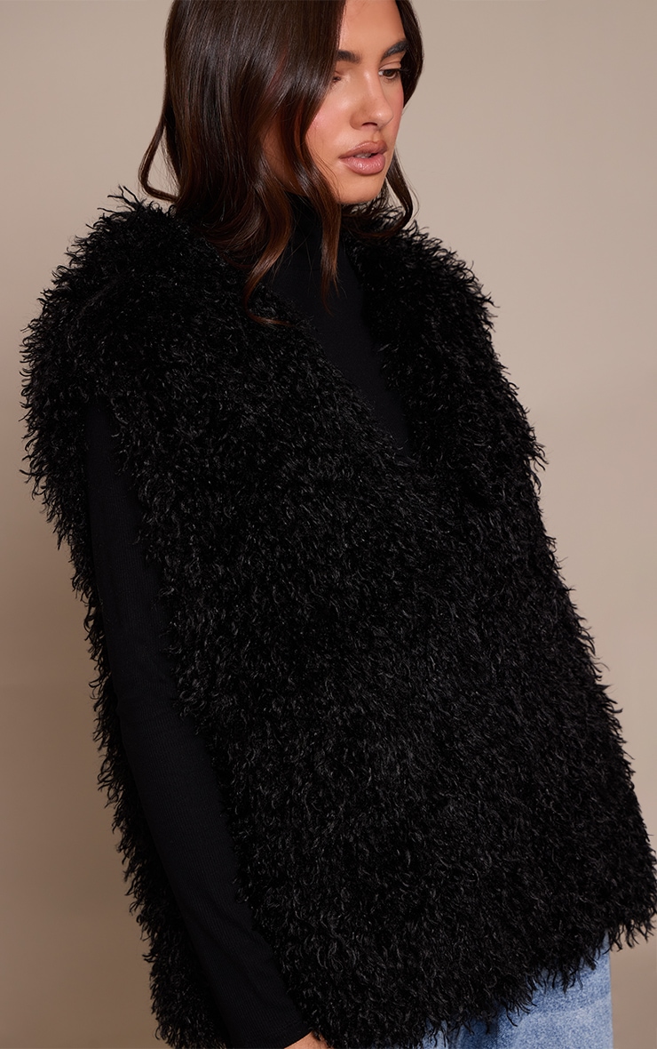 Black Mongolian Faux Fur Gilet image 4