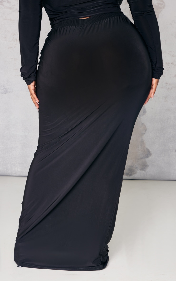 Plus Black Ruched Front Maxi Skirt image 3