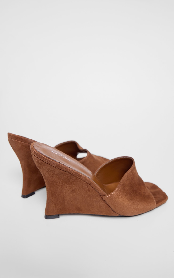 Chocolate Faux Suede Square Toe Wedge Heeled Sandals image 3