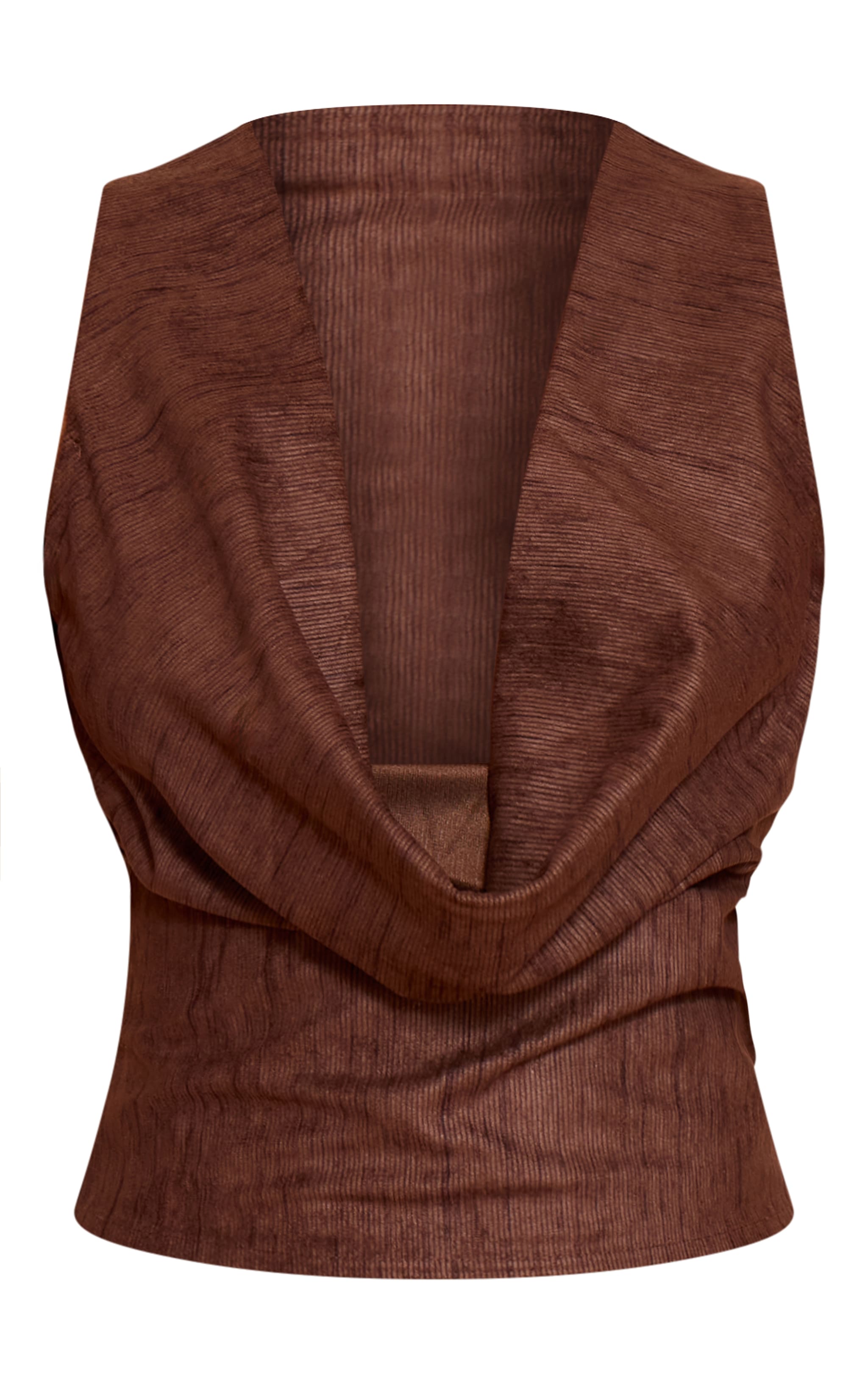 Dark Brown Lightweight Corduroy Cowl Neck Top image 5