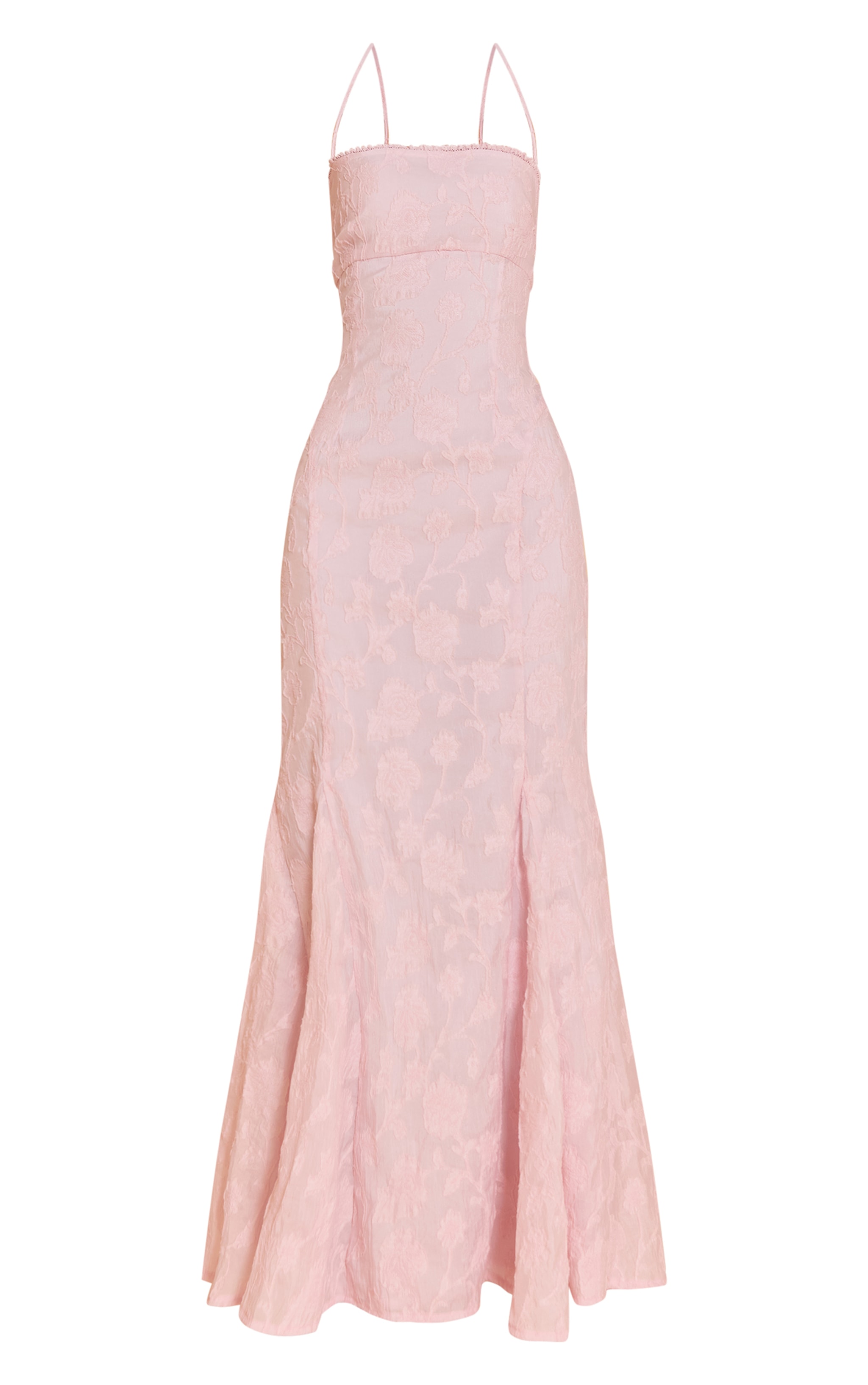 Robe longue texturée rose pâle à dos lacé image 5