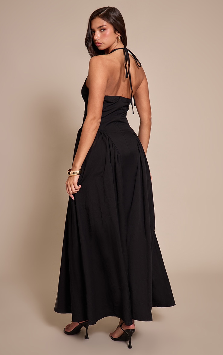 Black Woven Halterneck Plunge Midaxi Dress image 2