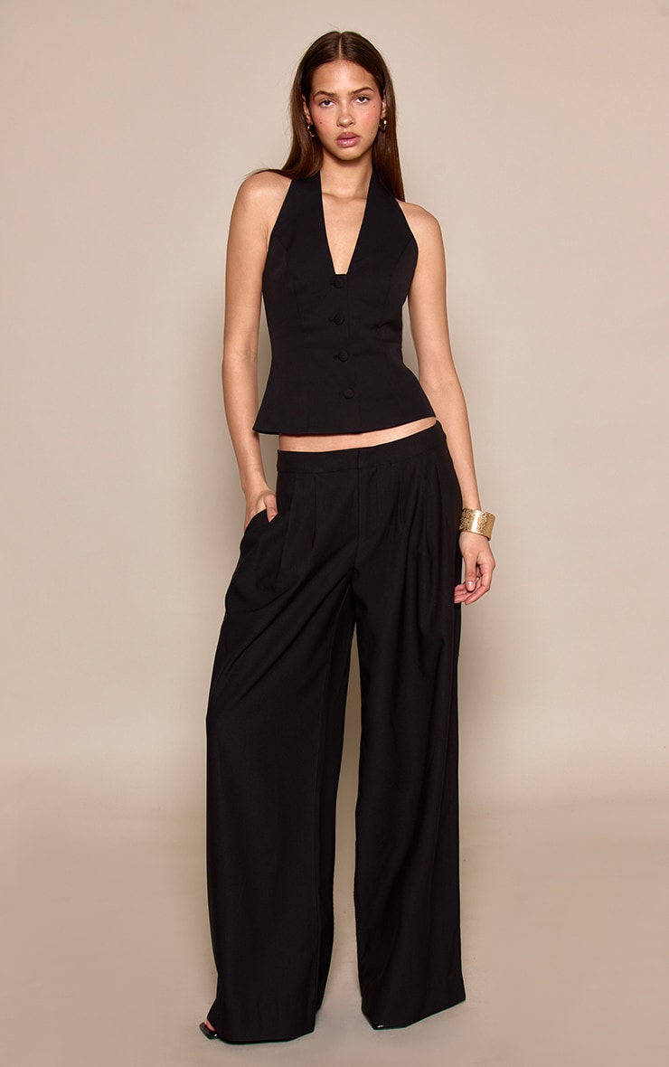 Black Halter Neck Button Down Waistcoat image 3
