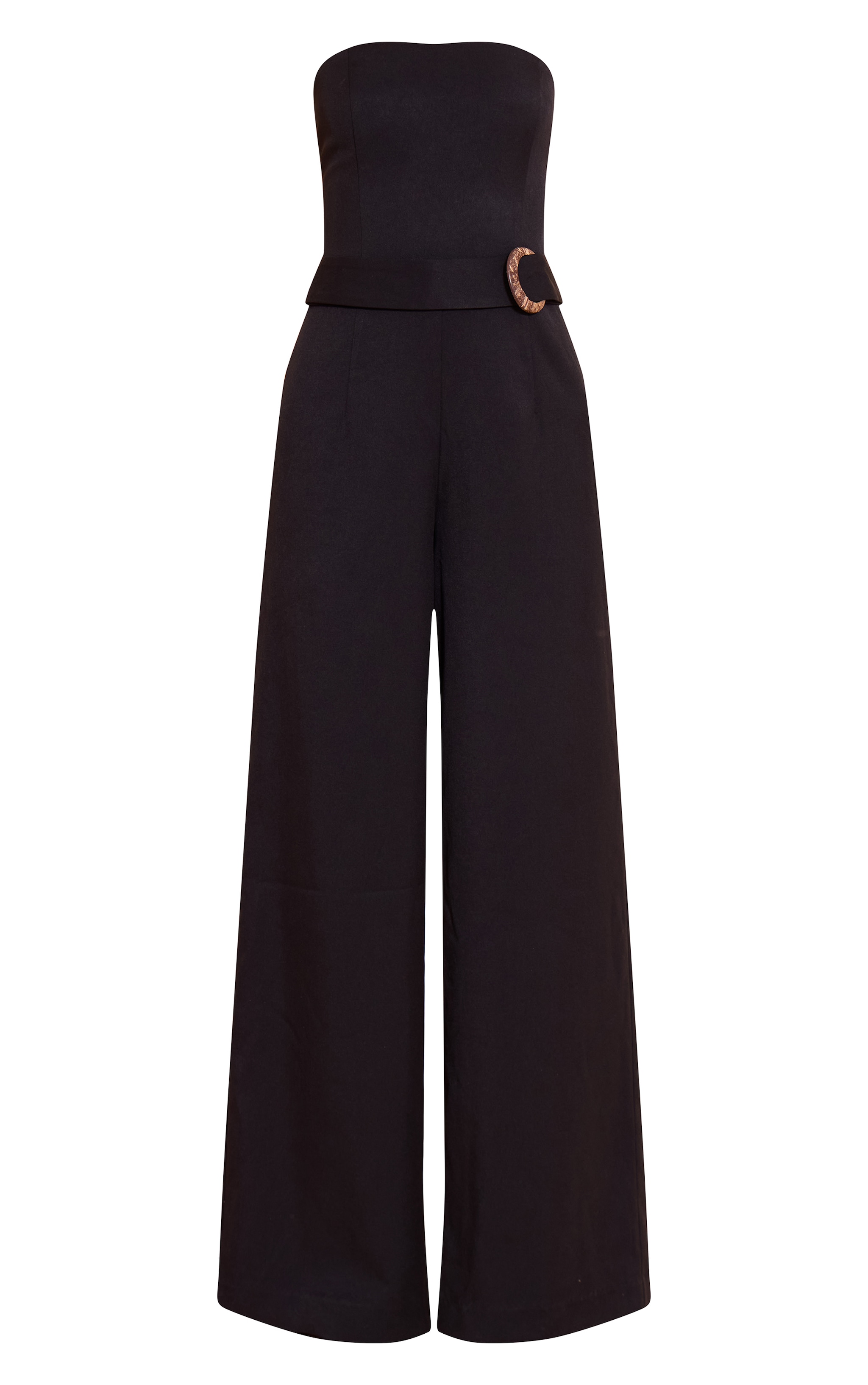 Black Woven Bandeau Belt Detail Straight Leg Jumpsuit image 5