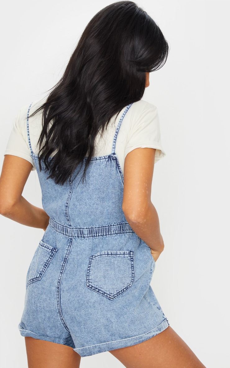 Acid Blue Wash Toggle Waist Square Neck Romper image 2