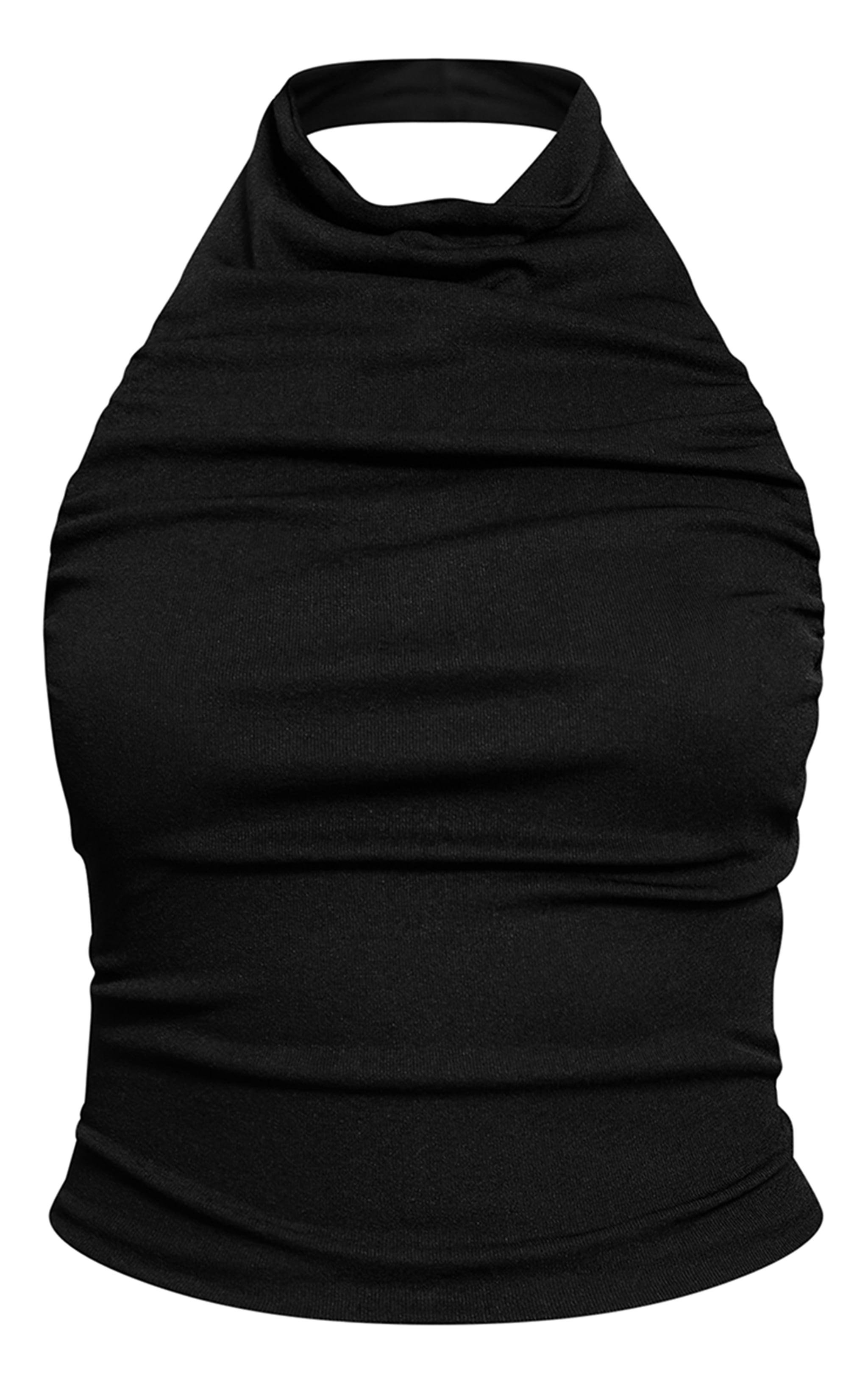 Black Onion Skin Ruched Halter Crop Top image 5