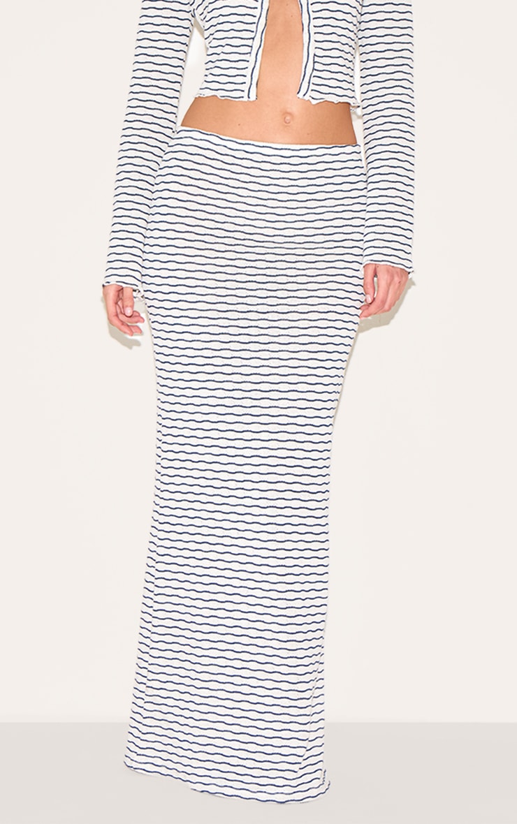 Navy Textured Striped Mid Rise Maxi Skirt image 2