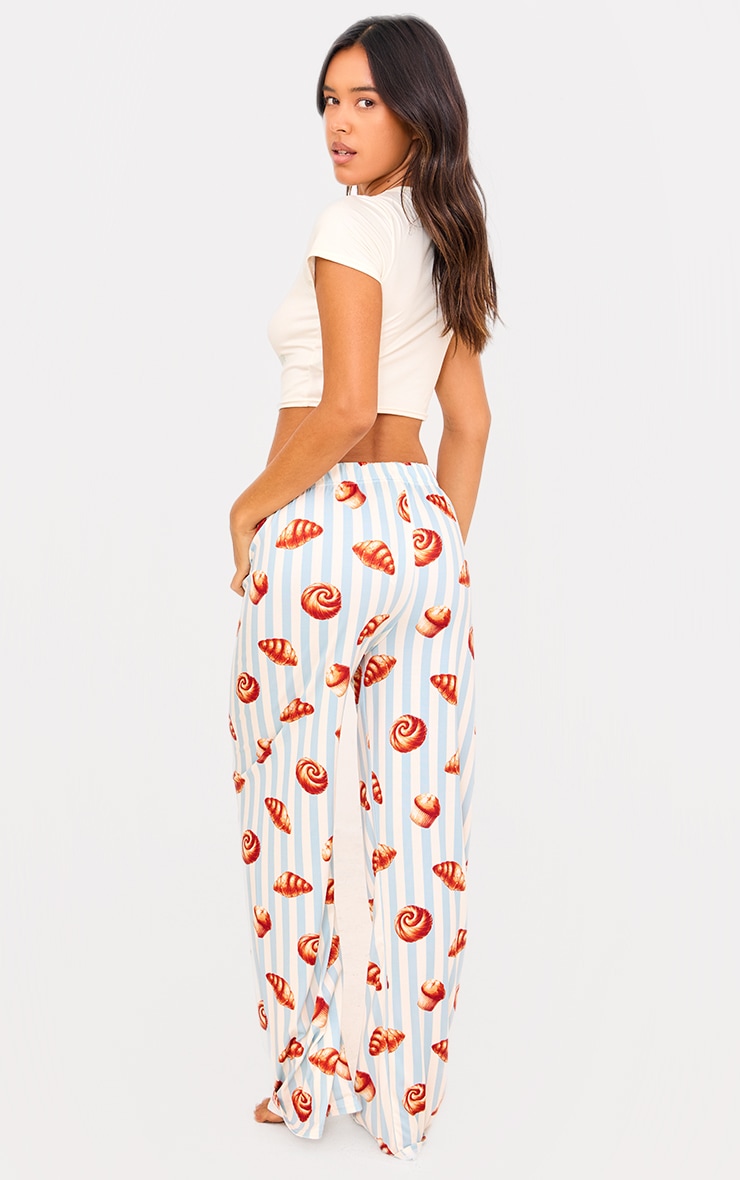 Cream Croissant Print Long Pant Pj Set image 2