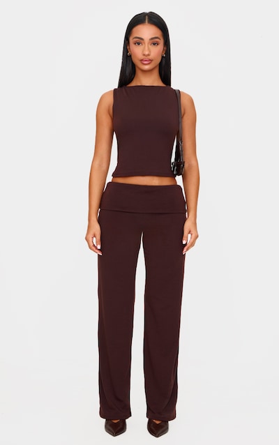 Petite Chocolate Contour Jersey Straight Leg Pants
