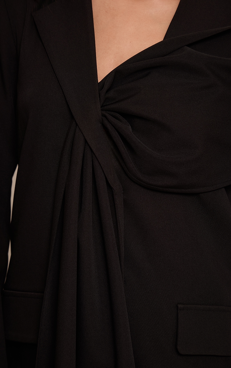 Black Woven Scarf Detail Blazer Dress image 4