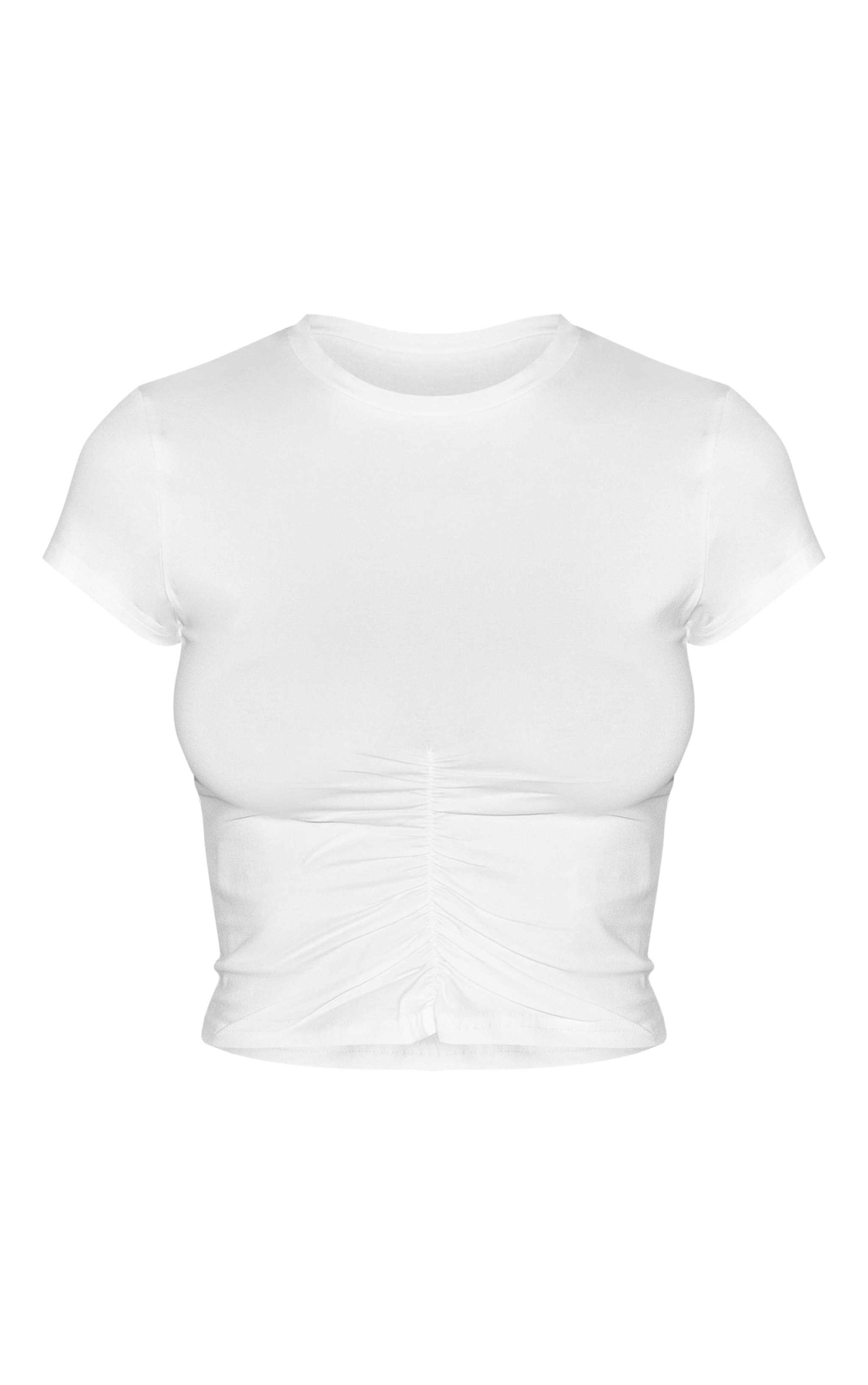 White Modal Cotton Ruched Front Crop T Shirt image 5