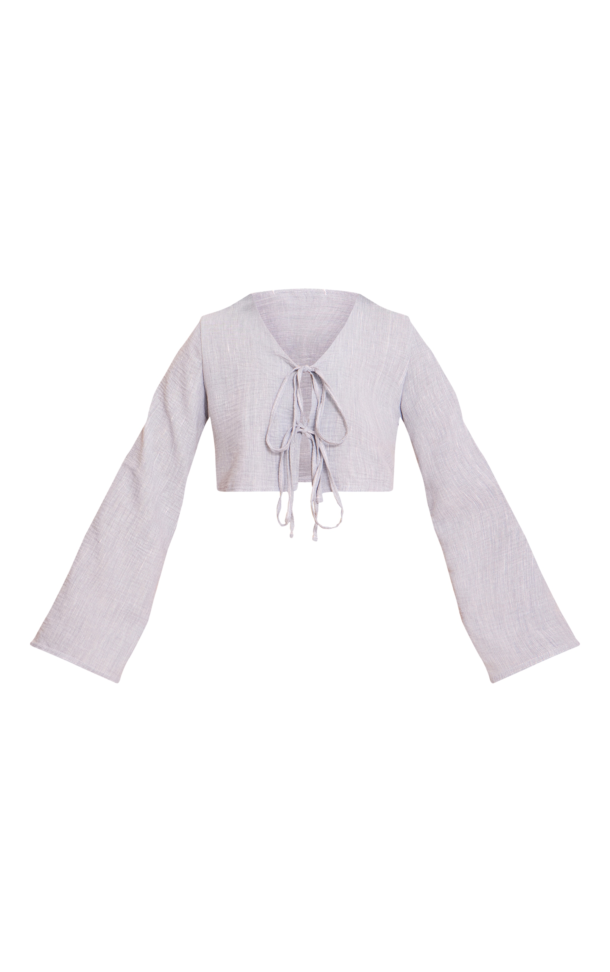 Light Blue Textured Tie Front Detail Blouse image 5