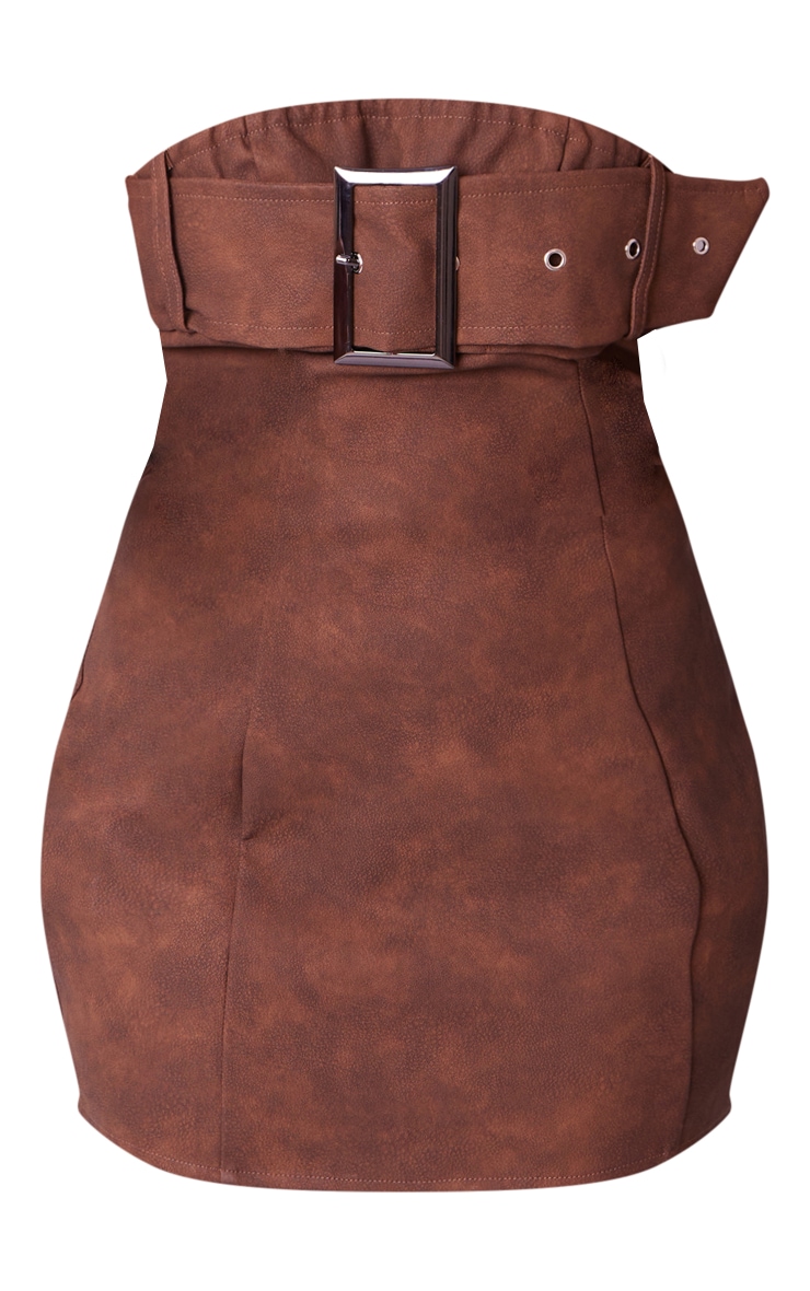 Petite Chocolate Faux Leather Buckle Detail Bodycon Dress image 5