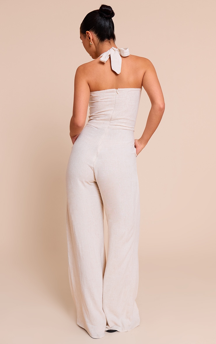  Natural Linen Look Bandeau Wide Leg Jumpsuit image 2