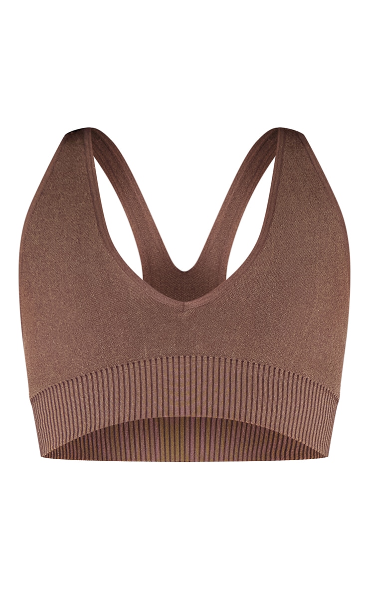 Chocolate Ribbed Seamless Sports Bra image 5