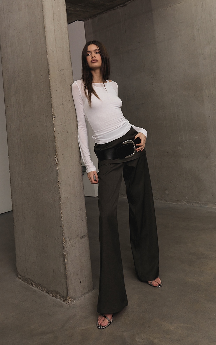 Charcoal Overlay Detail Wide Leg Pants