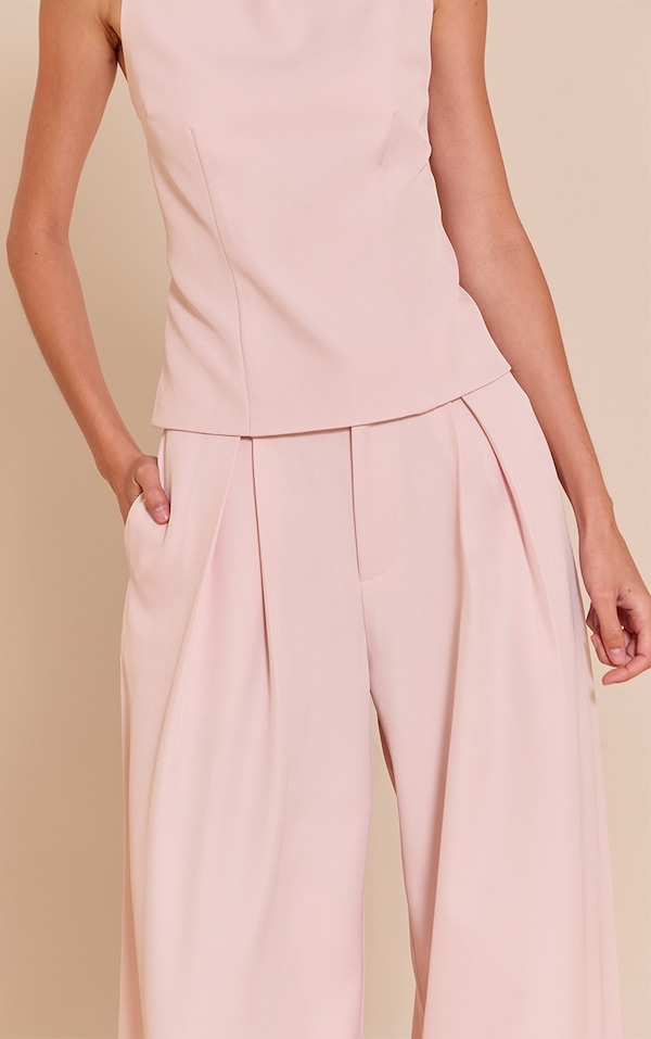 Low Rise Wide Leg Slouchy Twill Pants - Light Pink main image 1