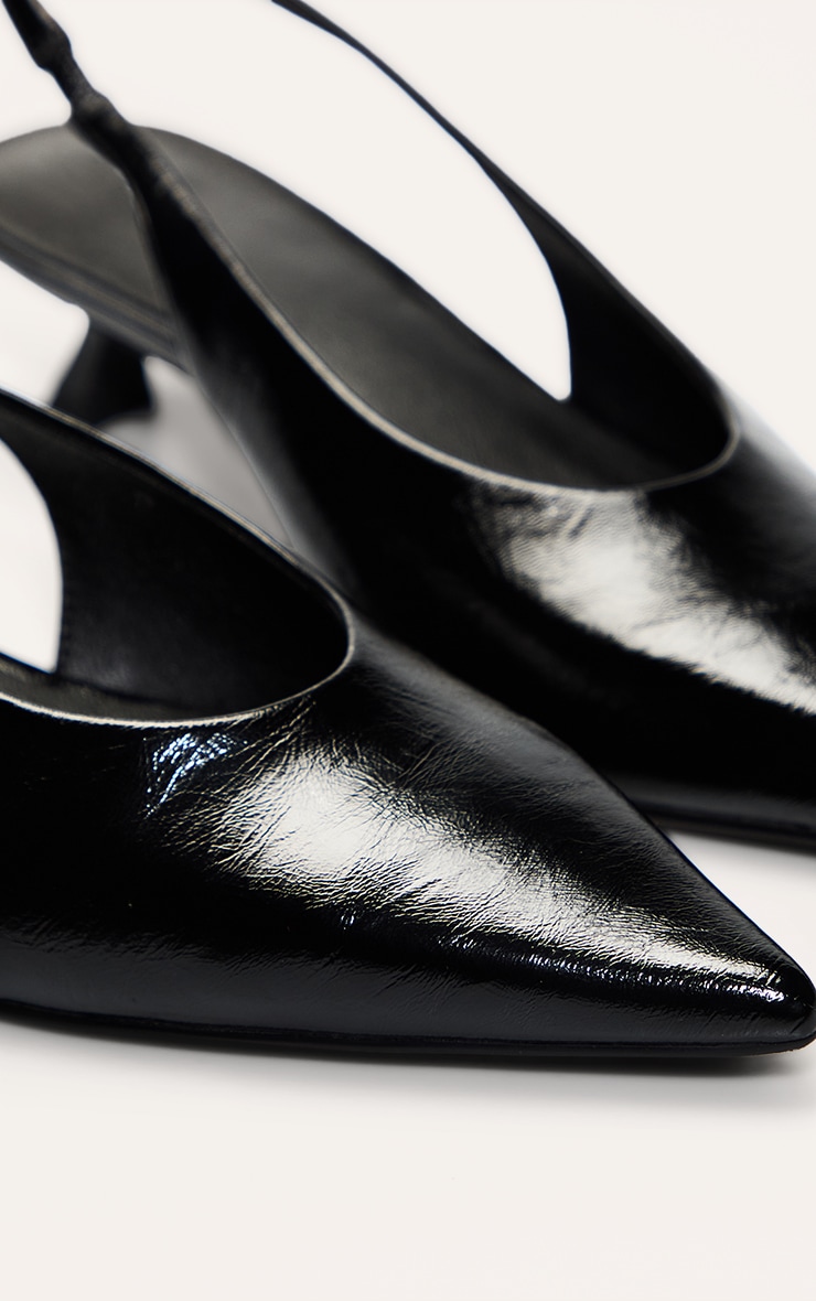 Black Crinkle Pointed Toe Kitten Heel Sling Back image 5