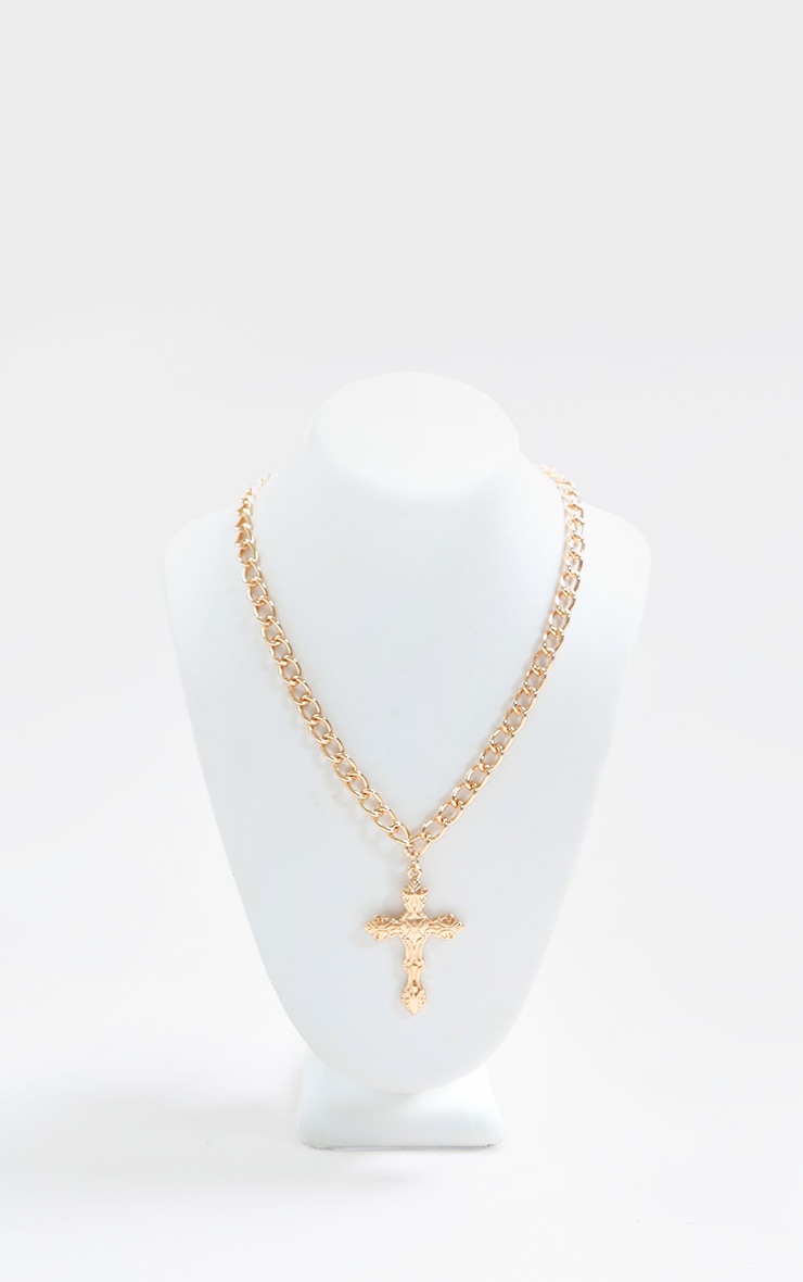 Gold Small Ornate Cross Chain Necklace