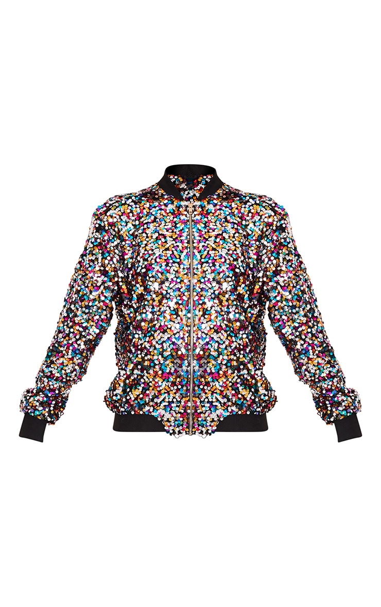 Riva Multi Sequin Bomber Jacket PrettyLittleThing