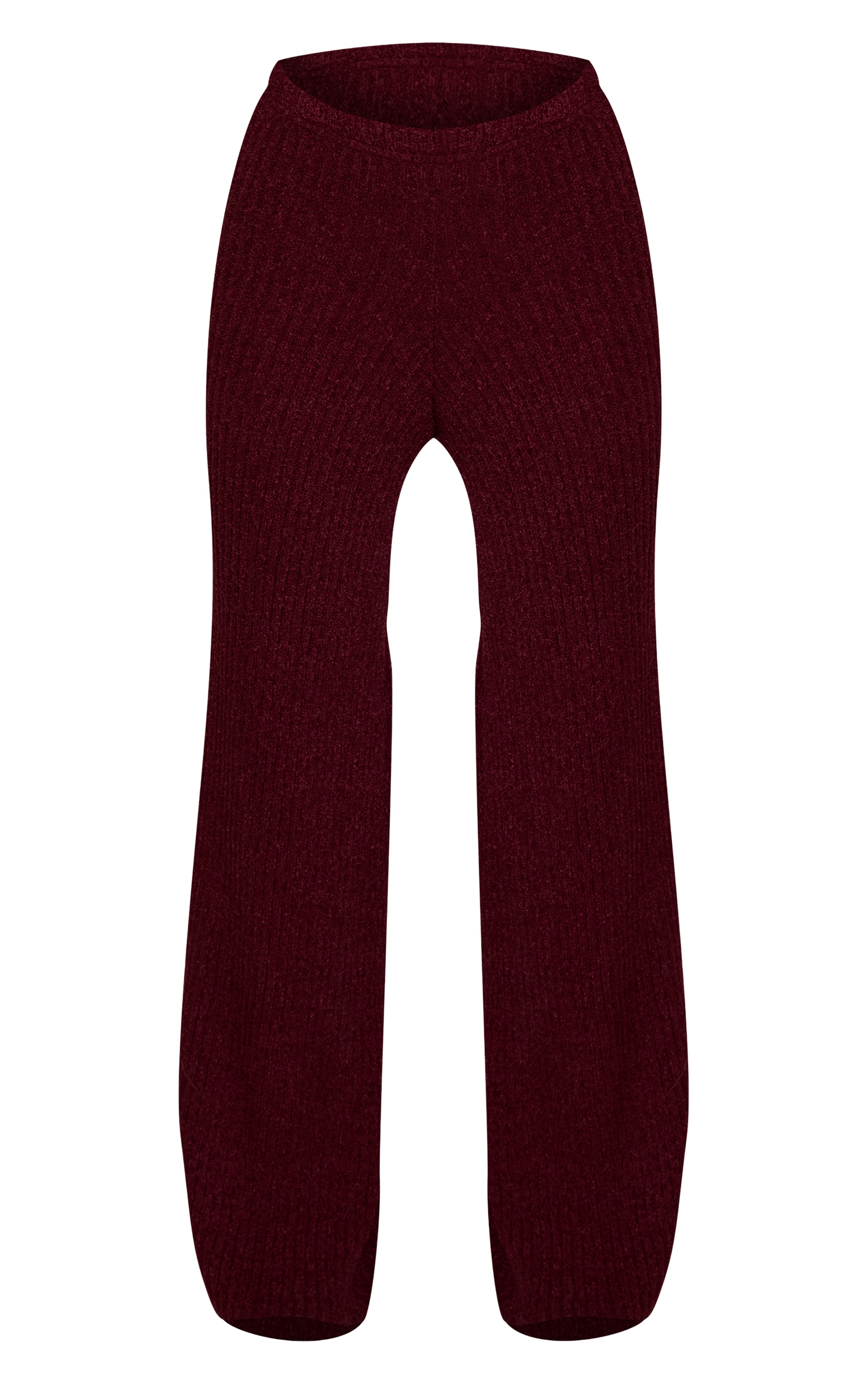 Burgundy Rib Boucle Knit Wide Leg Pants image 5