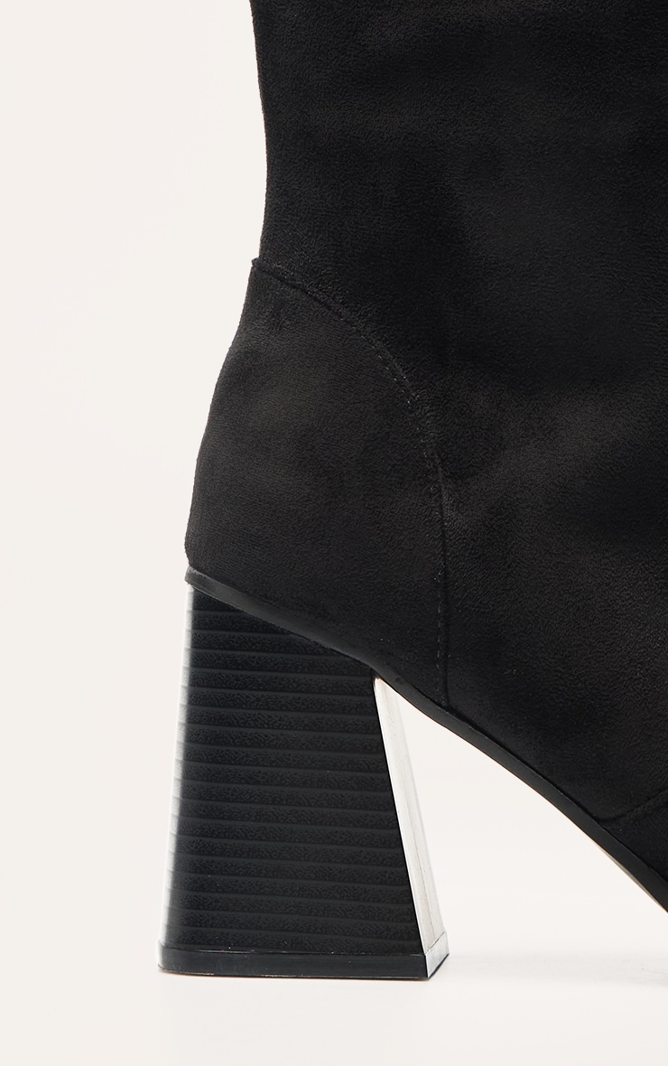 Black Faux Suede Square Toe Flare Block Heel Knee High Boots image 5